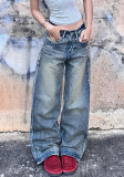 Women No Stretchy Denim Wide Leg Pants