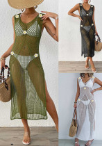 Women Beach Hollow Bikini Cover-up Sexy Slit Dress Women Beach Hollow Bikini Cover-up Sexy Slit Dress