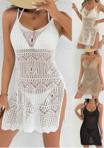 Women Suspender Dress Hollow Slit Beach Bikini Cover-up Dress Women Suspender Dress Hollow Slit Beach Bikini Cover-up Dress
