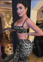 Women sexy leopard print Top and Two-piece trousers Women sexy leopard print Top and Two-piece trousers