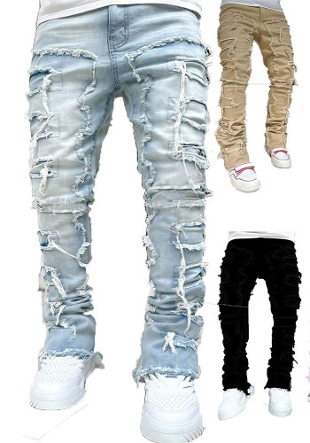 Men's Street Stretch Patch Denim Straight Pants