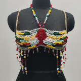 Women exotic sexy colored stone beaded vest beach holidays chest chain bead bras