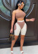 Women's summer fashionable color matching tight fitting strapless two-piece shorts set