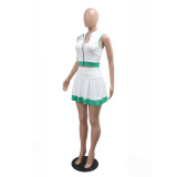 Contrast Color Sleeveless zipper top short skirt set