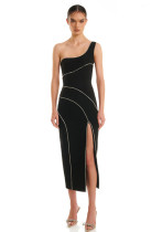 One-shoulder diamond split sexy elegant women's party evening dress One-shoulder diamond split sexy elegant women's party evening dress