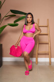 Summer fashionable beach holidays casual ribbed solid color two-piece shorts set