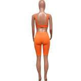 Summer fashionable beach holidays casual ribbed solid color two-piece shorts set