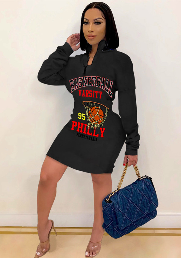 Women's Autumn and Winter casual letter print dress