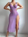 sexy see-through mesh temptation lace Low Back high slit Strap Dress