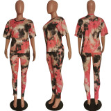 Women's Fashionable casual printed loose T-shirt and trousers two-piece set