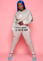 Women's Autumn and Winter gray hooded long sleeve casual two-piece pants set