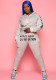 Women's Autumn and Winter gray hooded long sleeve casual two-piece pants set