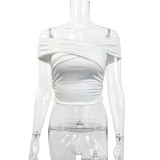 Summer women's fashion cross off shoulder strapless slim top