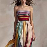 Sexy strapless multi-color printed long dress