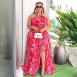 Plus Size Women Off-shoulder Spring and Summer African Print Bubble Bead Maxi Dress