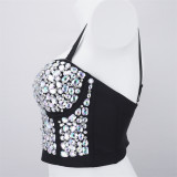 Women Nightclub Strapless Beaded diamond suspender top