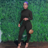 Women's Winter Fashionable solid knitting Long Sleeve Two Piece Pants set