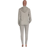 Women's Autumn and Winter gray hooded long sleeve casual two-piece pants set