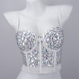 Women Nightclub Strapless Beaded diamond suspender top