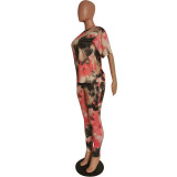 Women's Fashionable casual printed loose T-shirt and trousers two-piece set