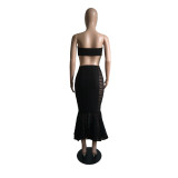 Women Spring Sexy Strapless Crop Top and Bodycon Fishtail Skirt Two Piece Set