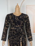 Plus Size African Women Long Sleeve Elegant Print Chiffon Maxi Dress