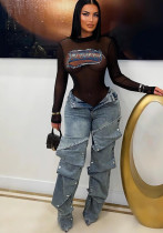 Women's street trend straight denim pants Women's street trend straight denim pants