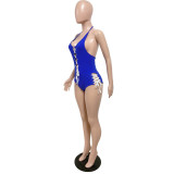 Women's sexy solid color Halter Neck one-piece hollow swimsuit