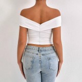Summer women's fashion cross off shoulder strapless slim top