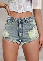 Women's casual high waist ripped denim shorts Women's casual high waist ripped denim shorts
