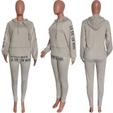 Women's Autumn and Winter gray hooded long sleeve casual two-piece pants set