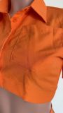 Women's fashion sexy solid color button Crop Shirt split skirt two-piece set