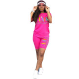 Summer fashionable solid color two-piece fashion casual shorts set