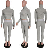 Women's Winter Fashionable solid knitting Long Sleeve Two Piece Pants set