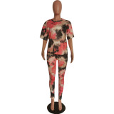 Women's Fashionable casual printed loose T-shirt and trousers two-piece set