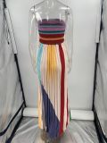 Sexy strapless multi-color printed long dress