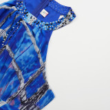 Plus Size Women Off-shoulder Spring and Summer African Print Bubble Bead Maxi Dress