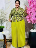Fashion shiny flower lace-up top and high waist long pleated skirt set