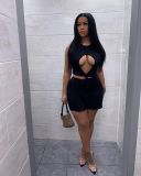 Women's sexy fashion black hollow vest Shorts two-piece set