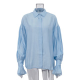 Women's fashion casual long-sleeved solid color shirt chic career top