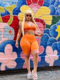 Summer fashionable beach holidays casual ribbed solid color two-piece shorts set