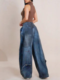 Wide leg women's denim pants