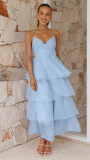 Women sexy Backless suspenders pleated lace dress