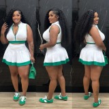 Contrast Color Sleeveless zipper top short skirt set