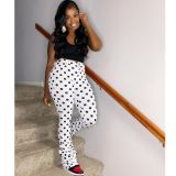 Women's Spring polka dot Ruched fashion casual trousers