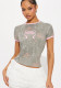 Summer women's fashion trend color matching bow print slim round neck short sleeve top
