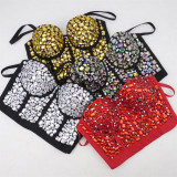 Women Nightclub Strapless Beaded diamond suspender top