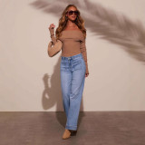Women's spring wide leg straight high waist denim pants