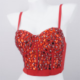 Women Nightclub Strapless Beaded diamond suspender top