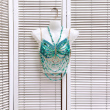 Women hollow backless Halter Neck beaded body chain